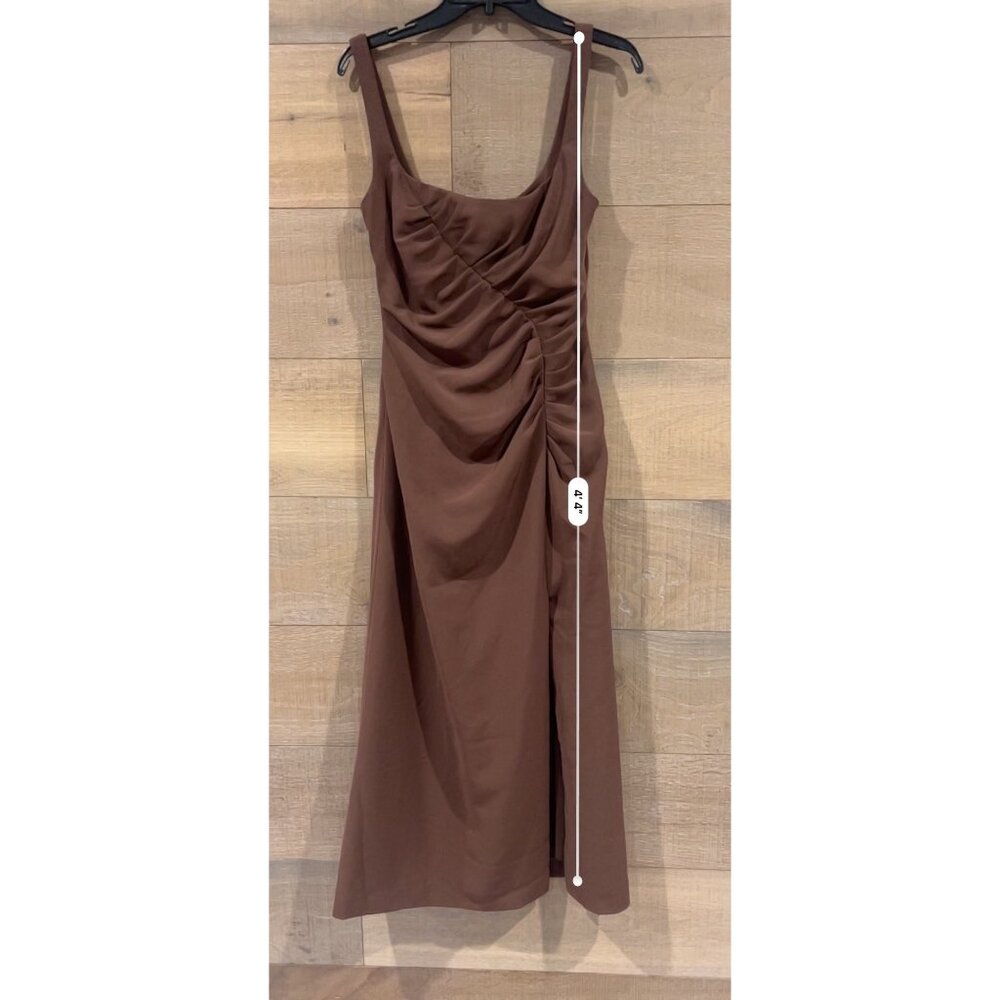 LELA ROSE RUCHED FLUID brown CREPE TANK DRESS size 6 - Picture 6 of 10